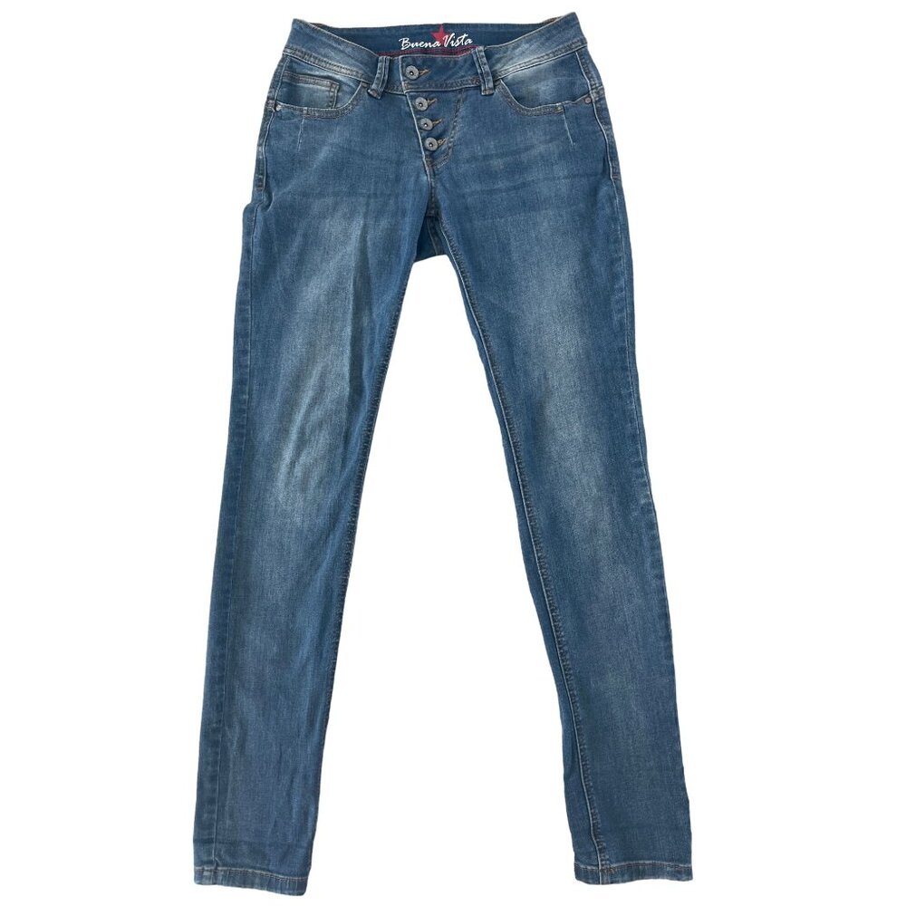 Buena‎ Vista Malibu Asymmetric Button Fly Slim Fit Womens Stretch Jeans Size XS